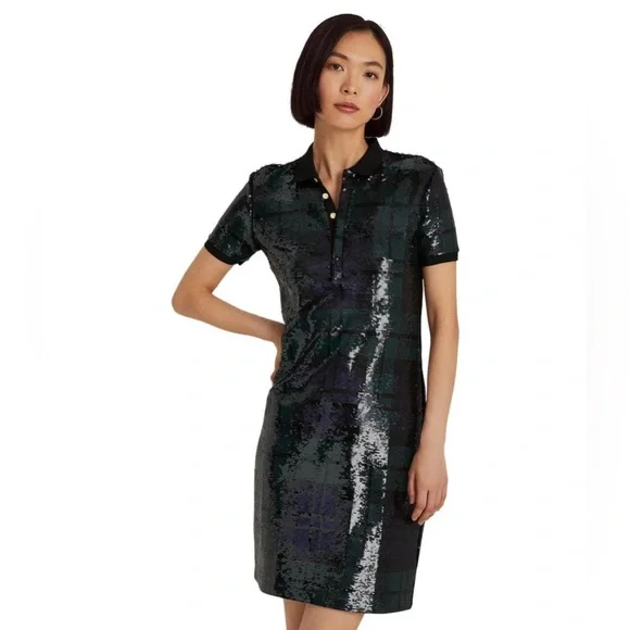 LAUREN RALPH LAUREN Plaid Sequined Polo Dress, XS Small NWT - Picture 1 of 11